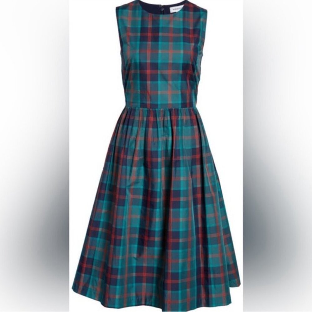 Nordstrom PLAID FIT & FLARE DRESS IN TEAL CYRUS SZ M ✨✨ - Picture 4 of 6